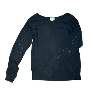 Black Long Sleeve Top Embellished Sheer Sleeves